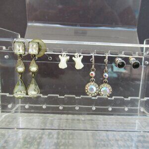 US ACRYLIC EARRING JEWELRY BOX-ORGANIZER-1 DRAWER W/ 4 VINTAGE PAIRS OF EARRINGS